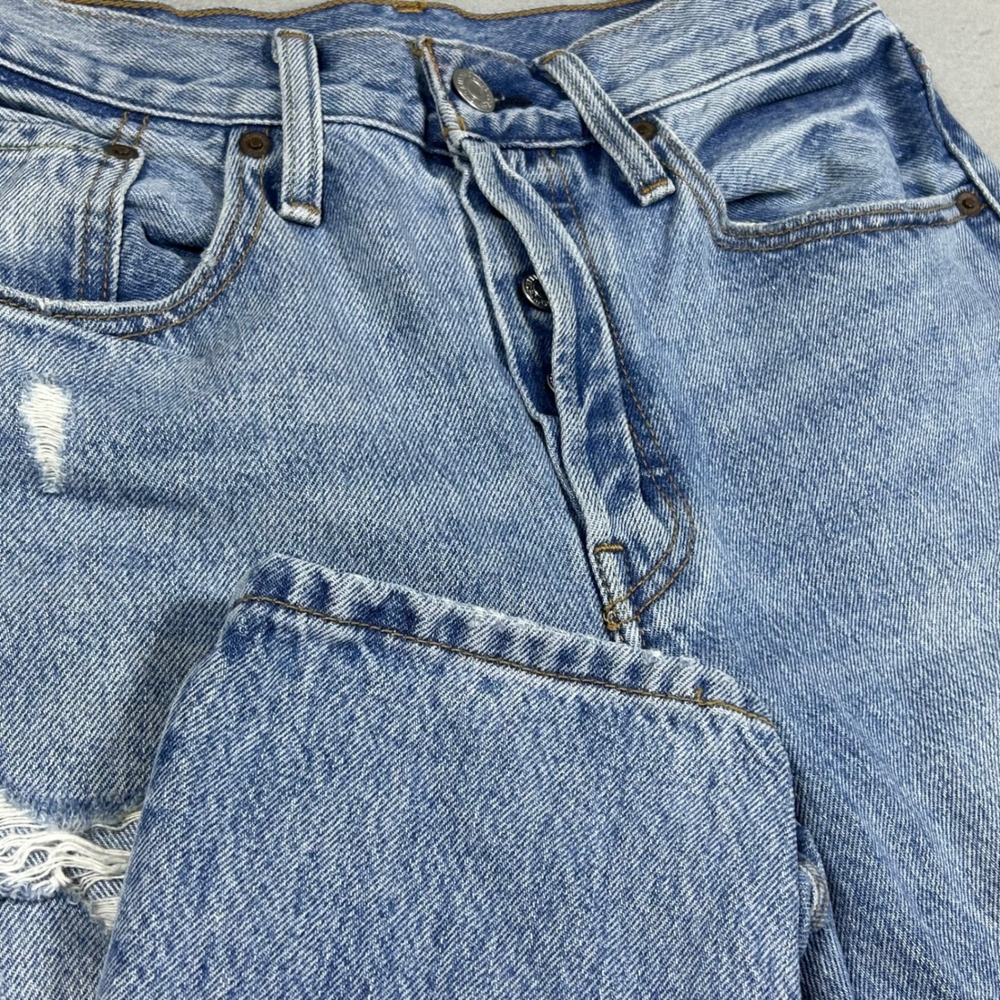 Levis 501 Original Fit Distressed Light Wash Blue Straight Leg Jeans Womens 27